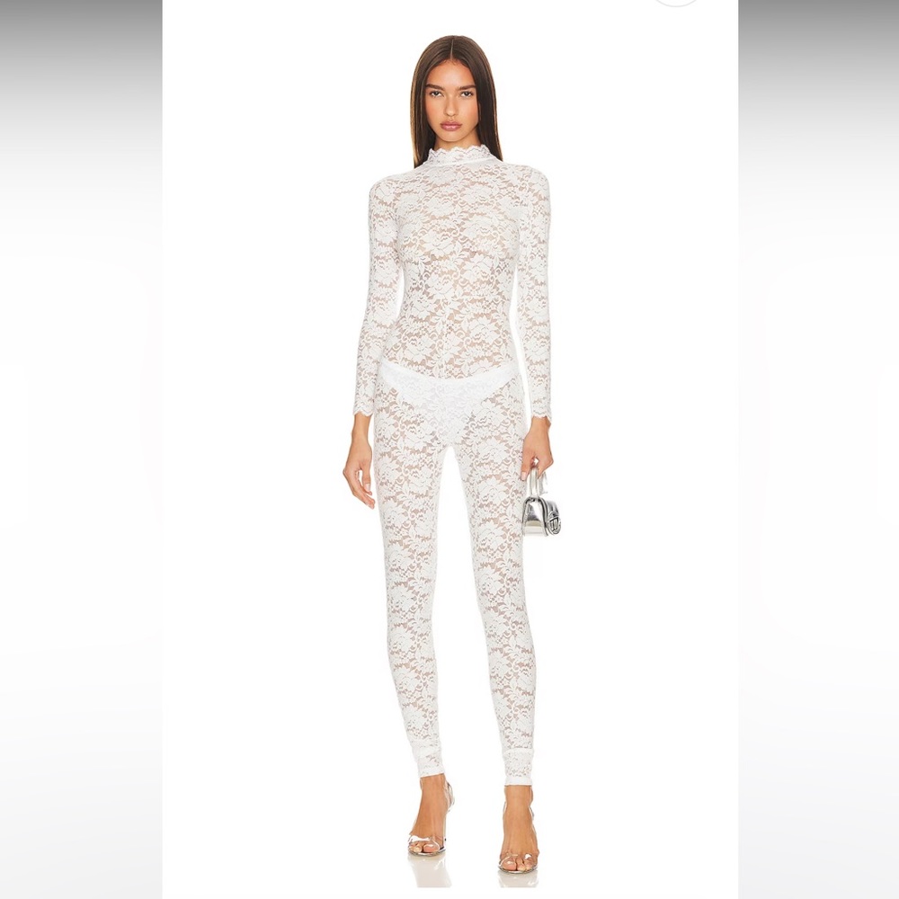 Sheer Lace Jumpsuit (wore skims underwear and sticky boobs underneath)